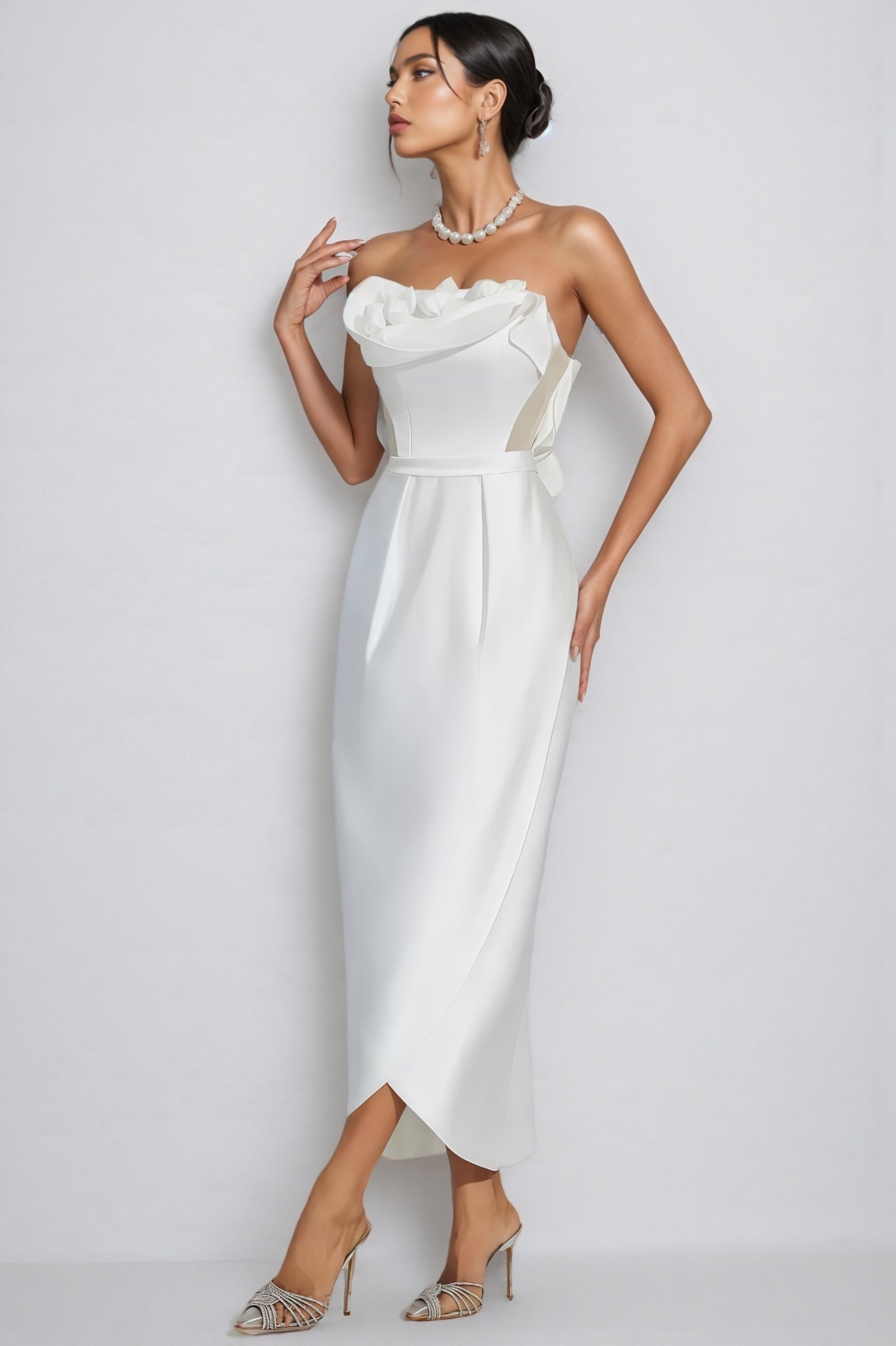 Inga White Off Shoulder Satin Maxi Dress - View 7