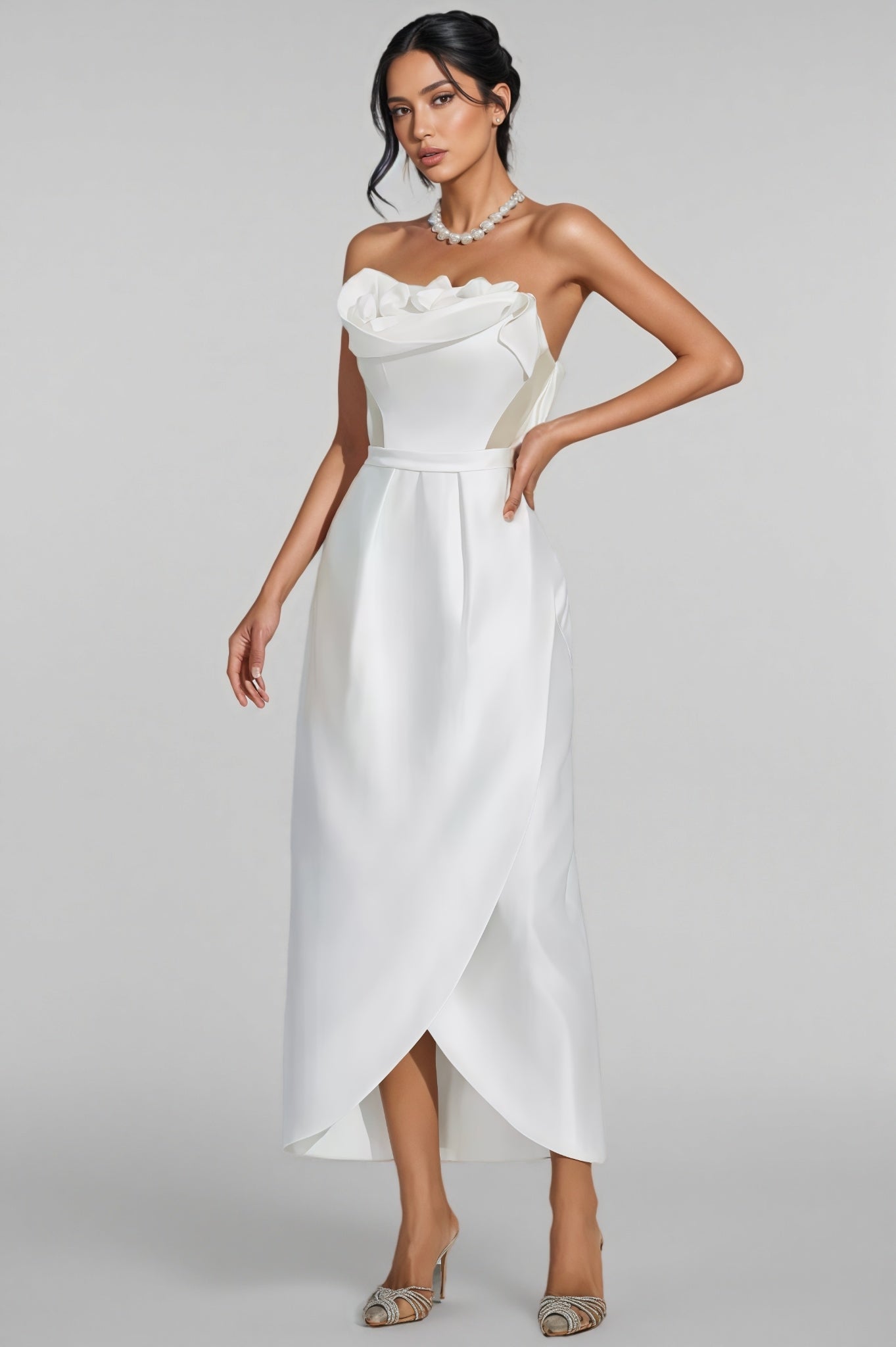 Inga White Off Shoulder Satin Maxi Dress - View 3
