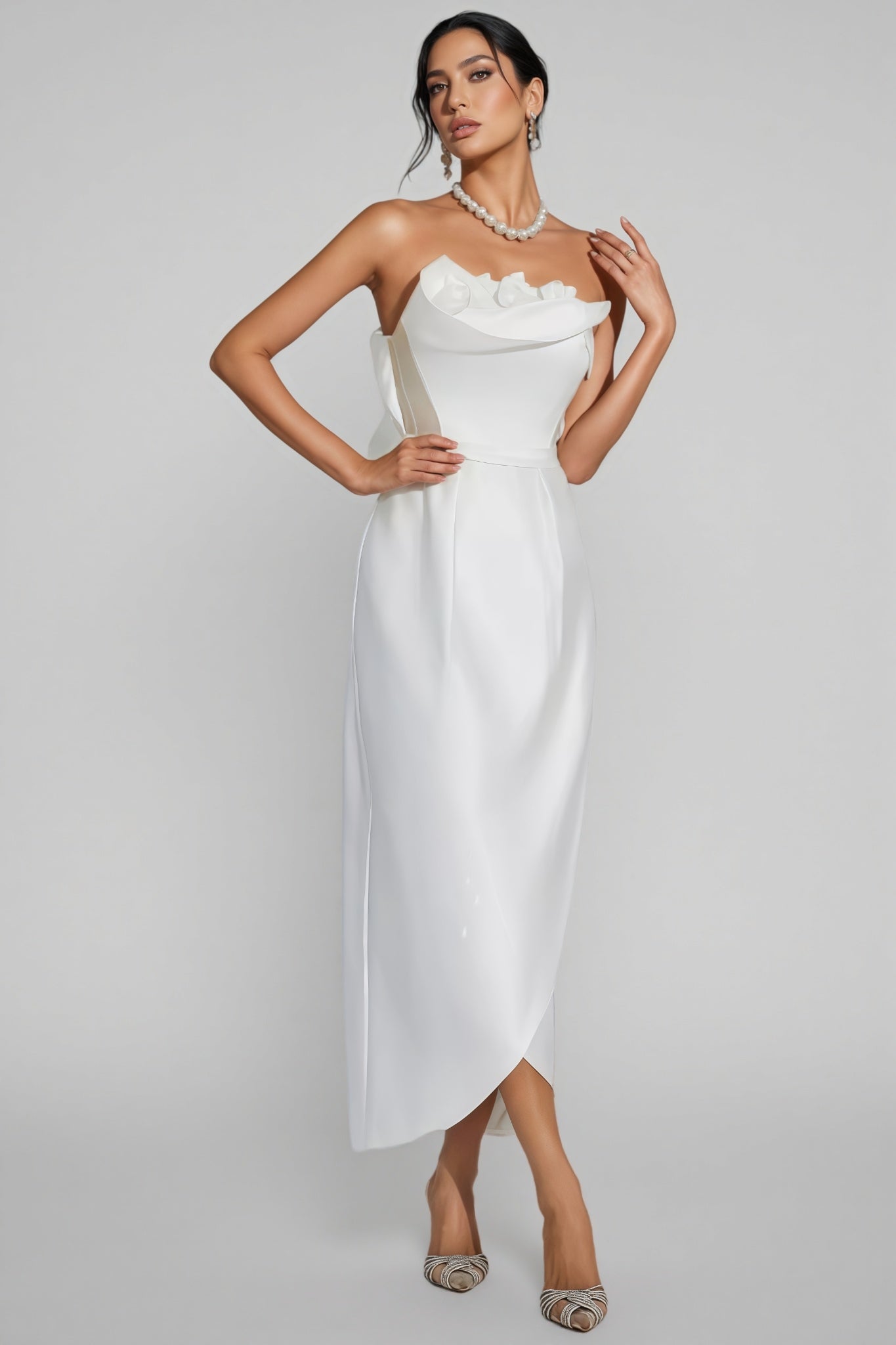 Inga White Off Shoulder Satin Maxi Dress - View 4