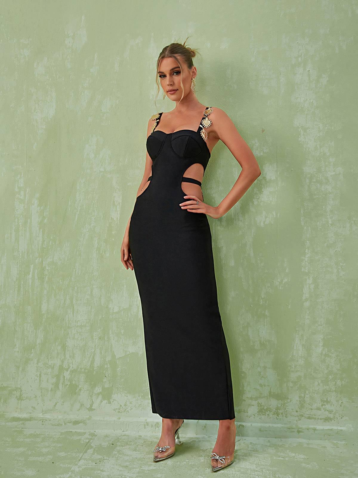 Medallion Strap Corset Sweetheart Cut Out Bandage Maxi Dress