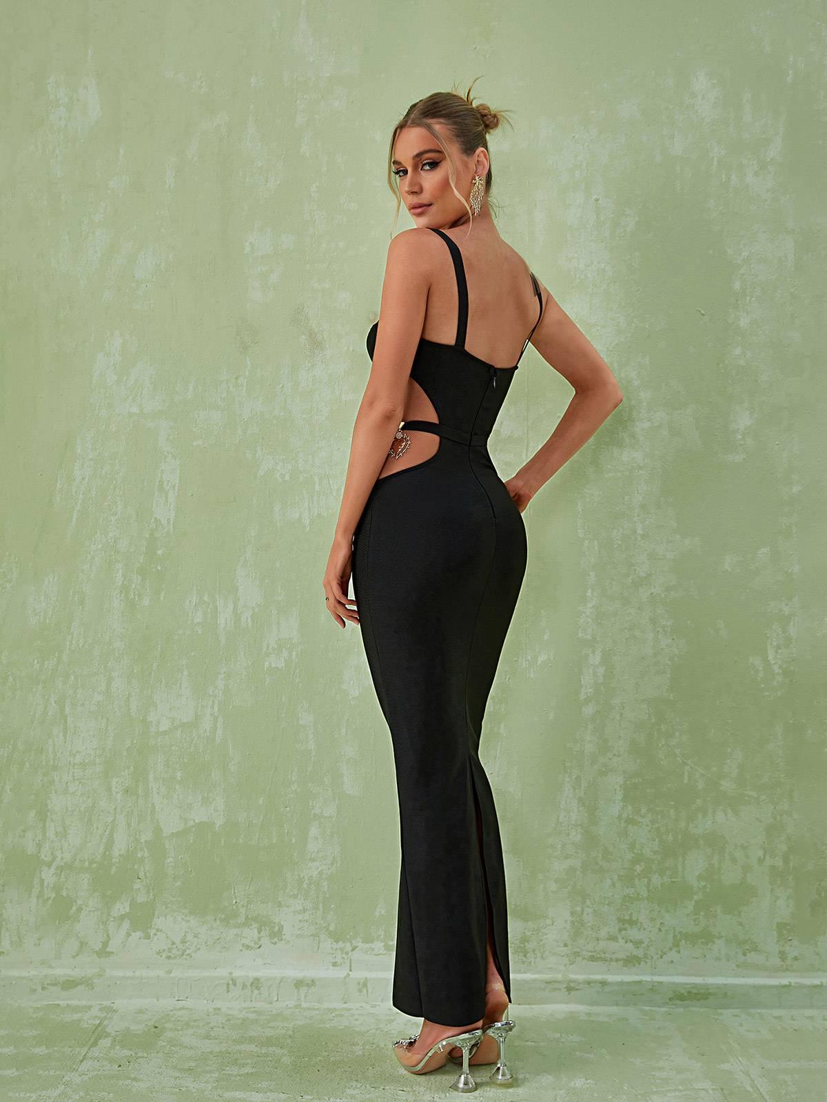 Medallion Strap Corset Sweetheart Cut Out Bandage Maxi Dress