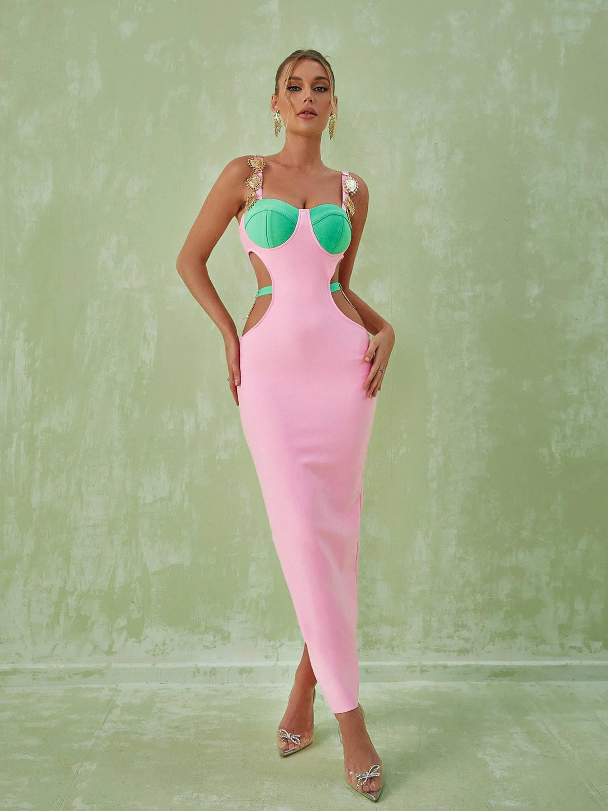 Medallion Strap Corset Sweetheart Cut Out Bandage Maxi Dress