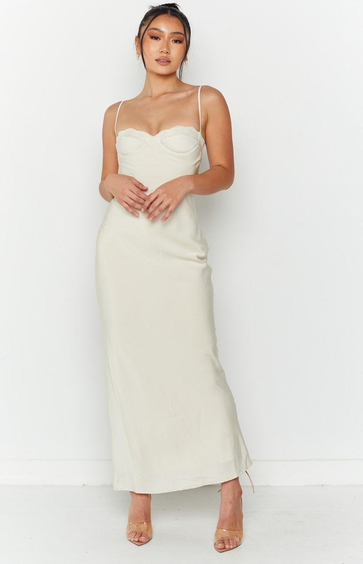 Satin Lace Trim Underwire Cup Bias Cut Midi Dress 2