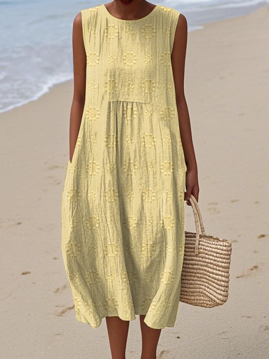 Sleeveless Textured Pocket A-Line Midi Dress 7