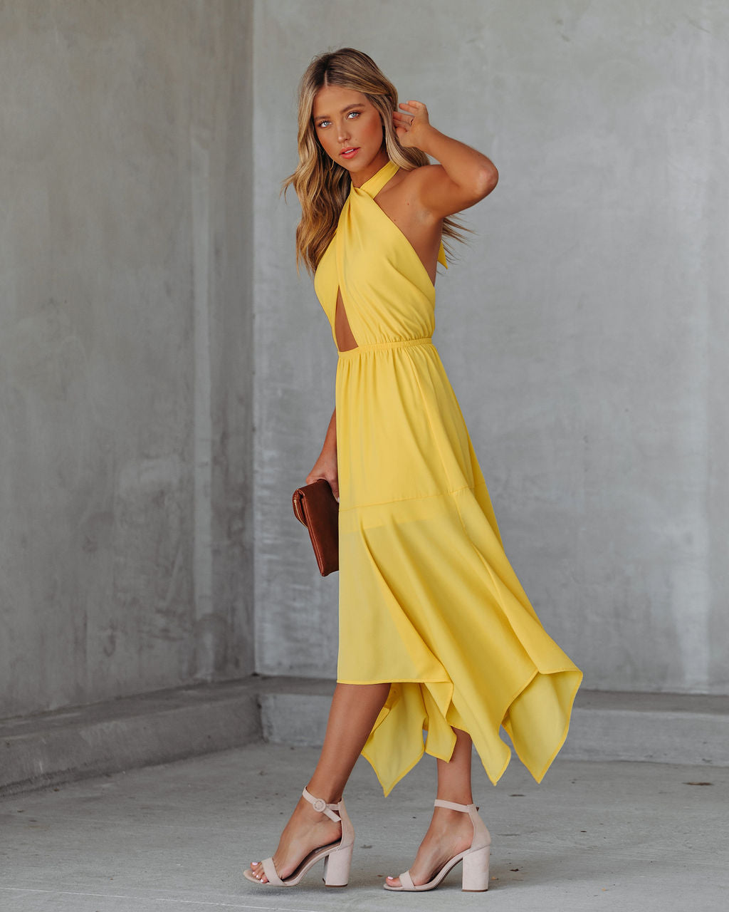 Marisol Halter Cutout Midi Dress - Sunny Yellow