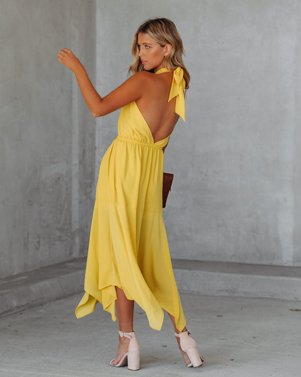 Marisol Halter Cutout Midi Dress - Sunny Yellow