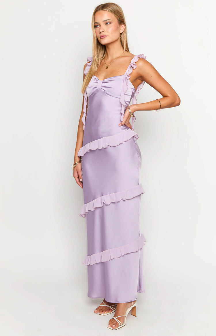 Satin Bow Front Ruffle Strap Tiered Ruffle Maxi Dress 4