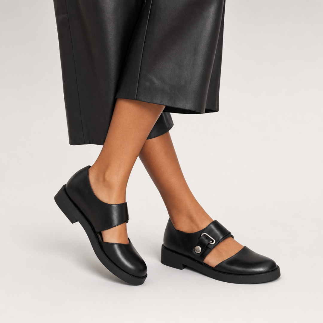 Buckle Strap Cut Out Round Toe Loafers