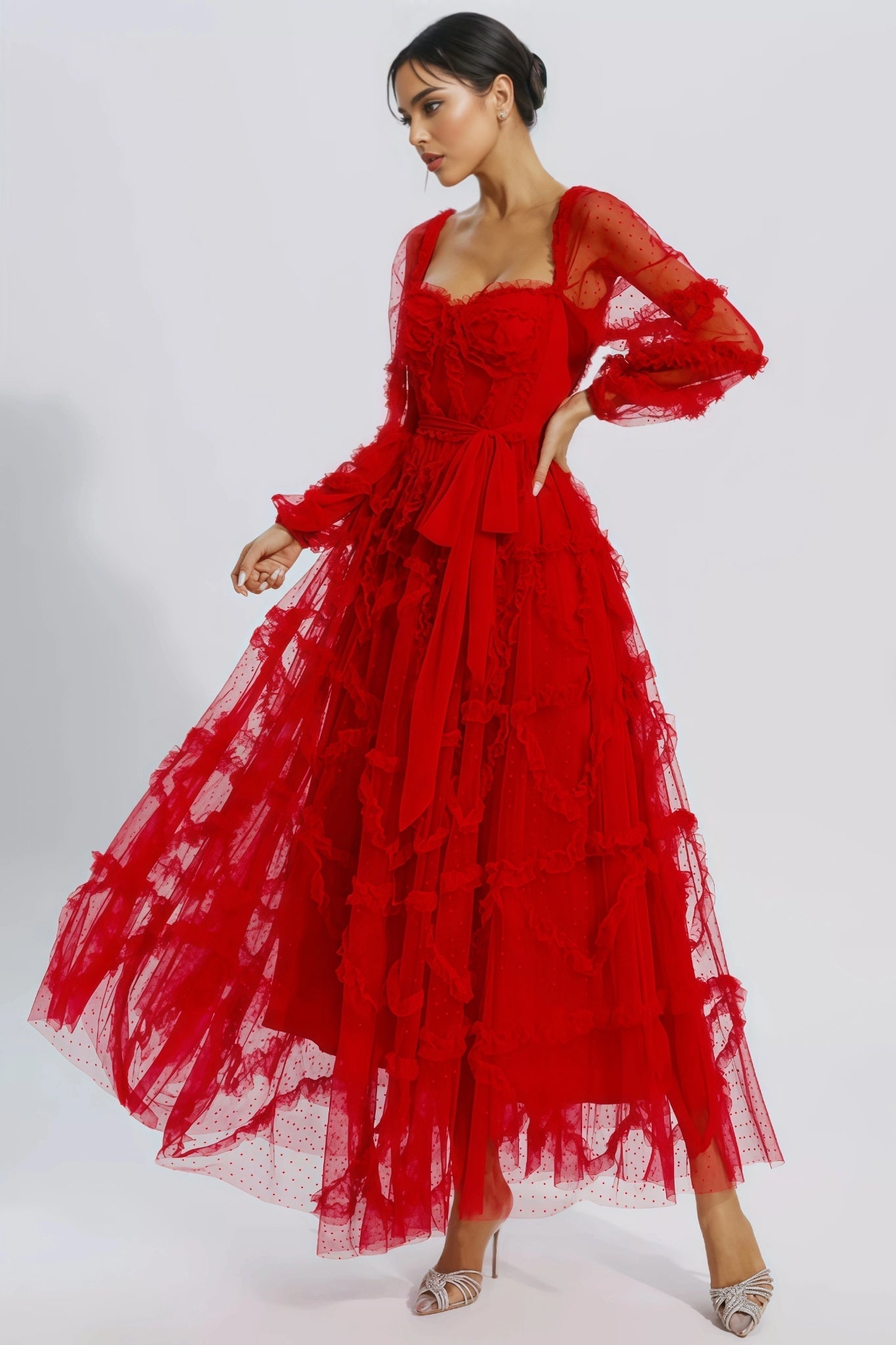 Bali Red Mesh Maxi Dress - View 6