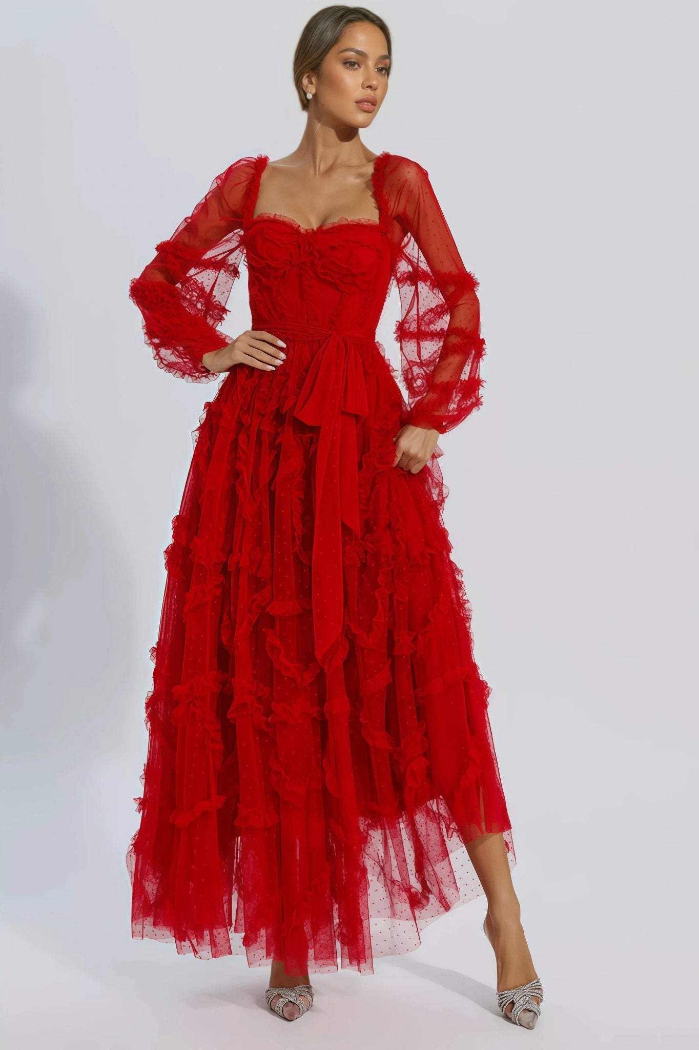 Bali Red Mesh Maxi Dress - View 3
