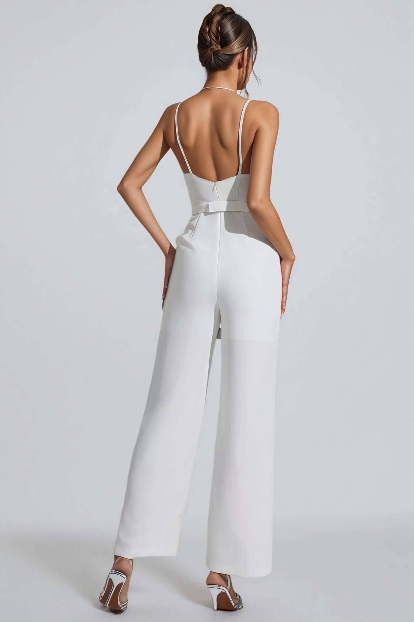 Sequin Deep V-Neck Cross Strap Wide Leg Jumpsuit
