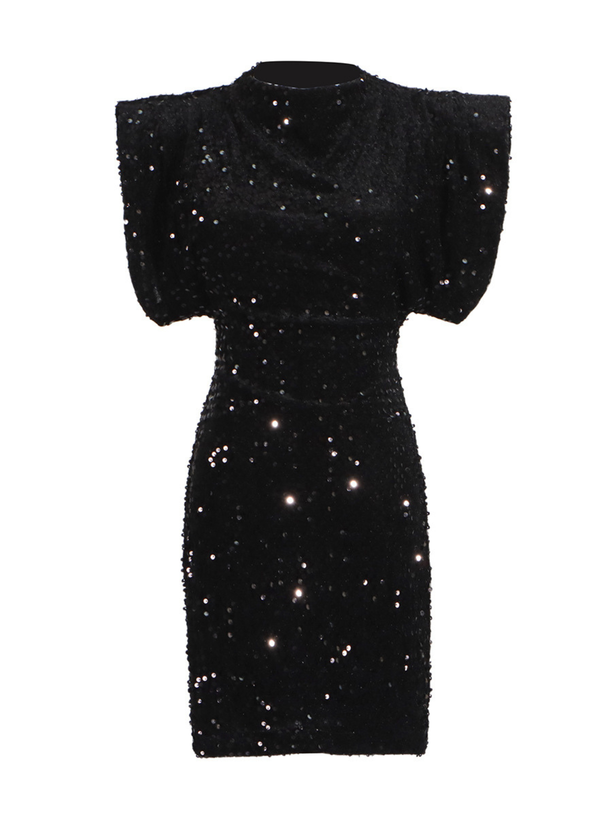 Sequin High Neck Shoulder Pad Sleeveless Bodycon Mini Dress