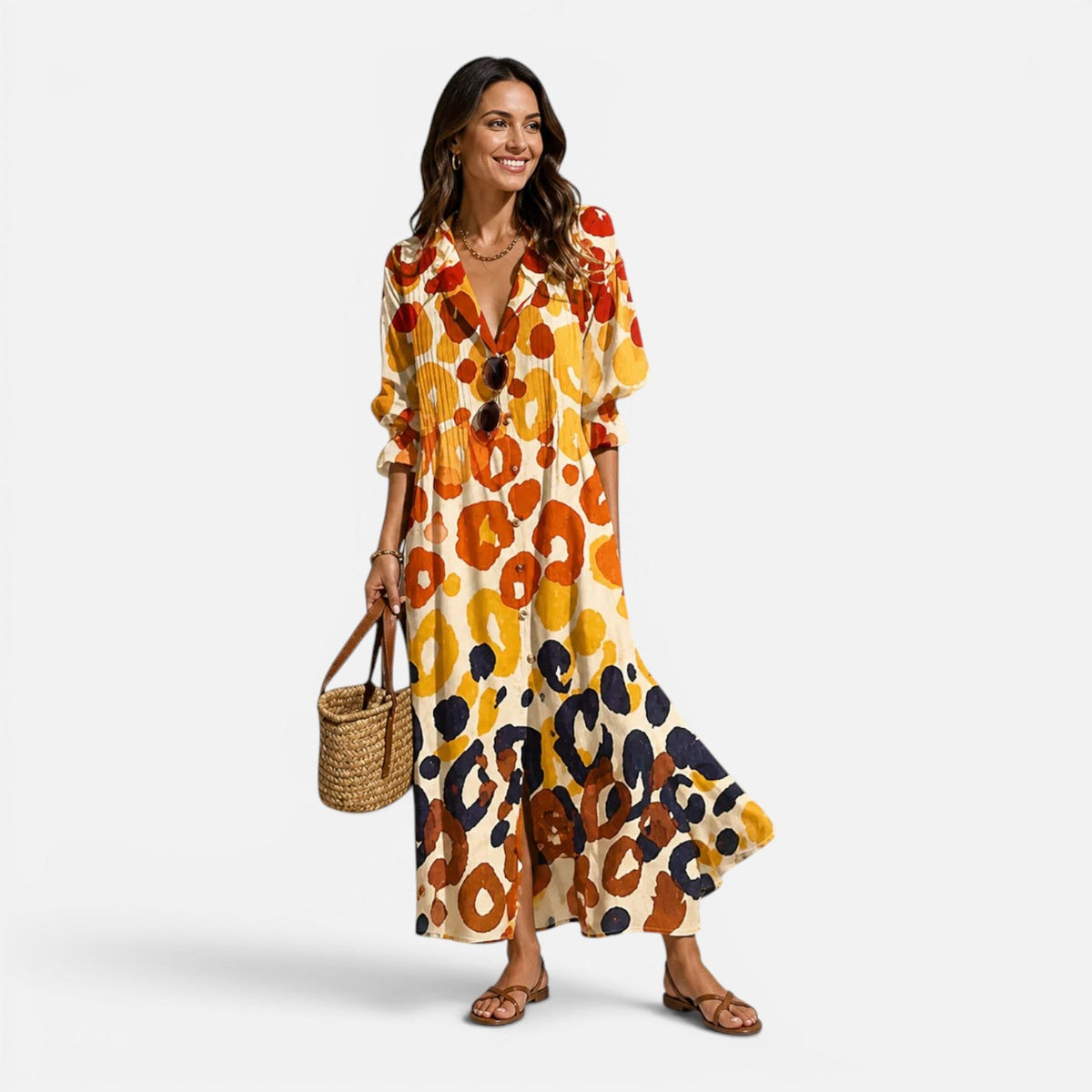 Floral Print Long Sleeve Button Front Tiered Maxi Dress