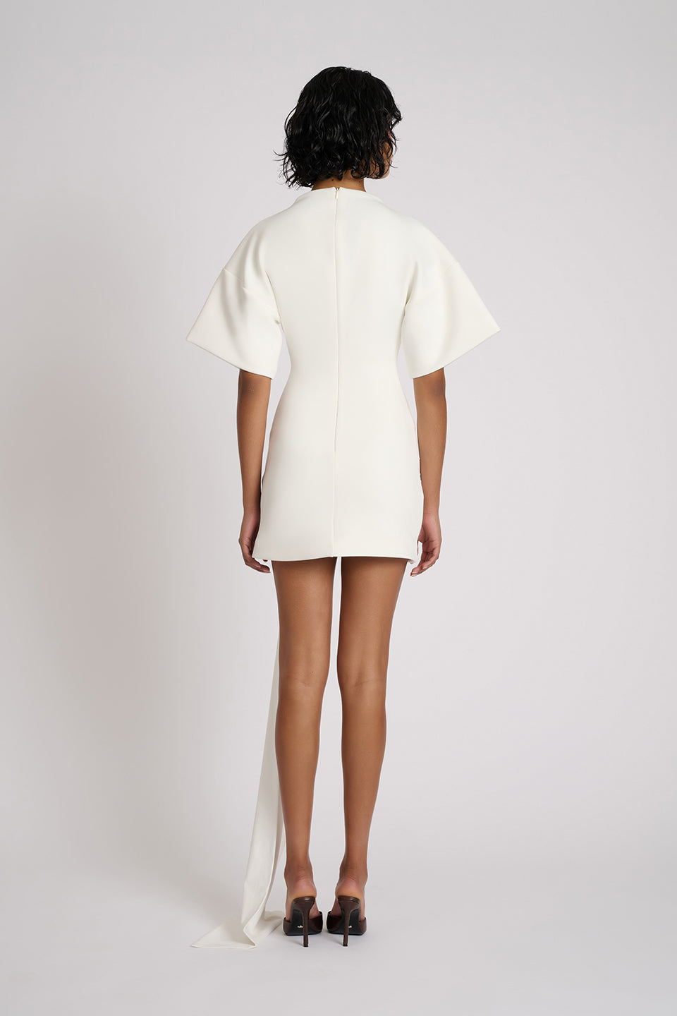 High Neck Short Sleeve Ruched Draped Mini Dress 6