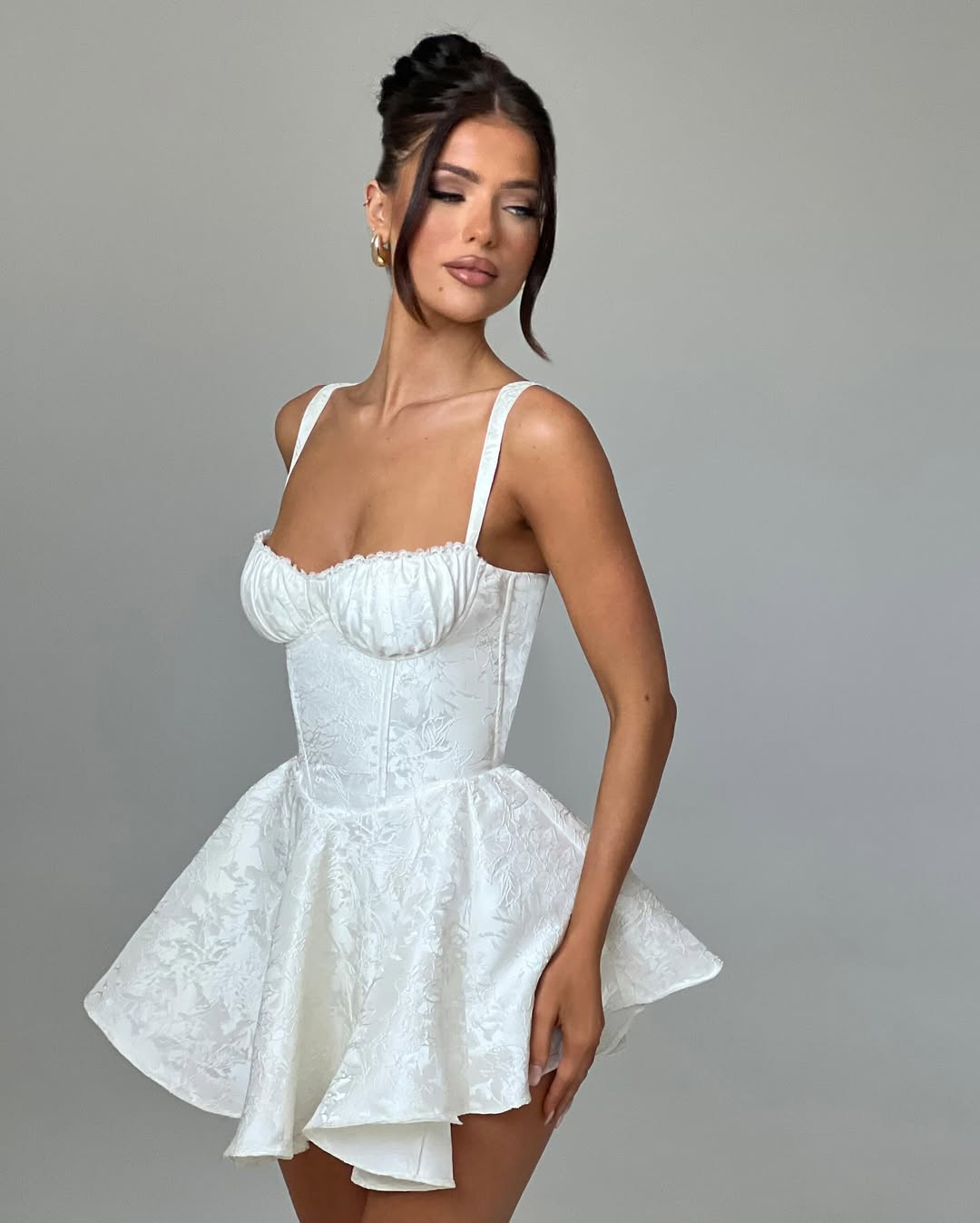 Jacquard Corset Bustier Flared Mini Dress Party