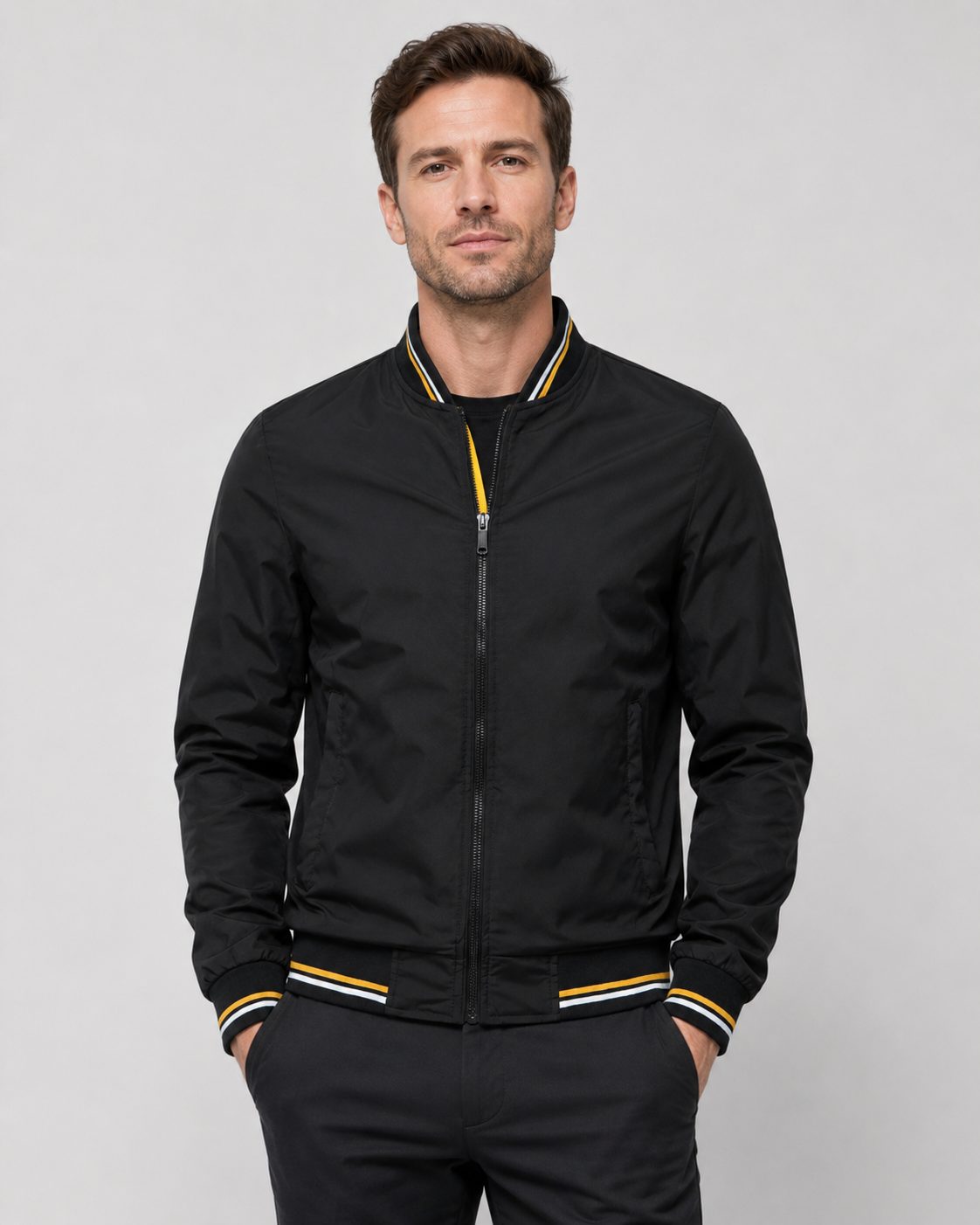 Men’s Lightweight Bomber Jacket with Ribbed Trim