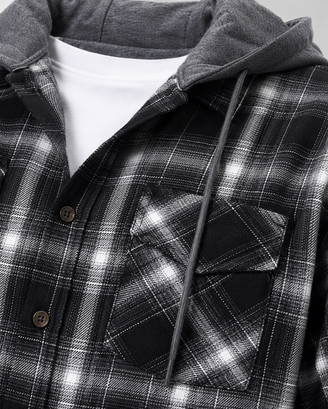 Men’s Hooded Check Overshirt – Relaxed Button-Up Layer