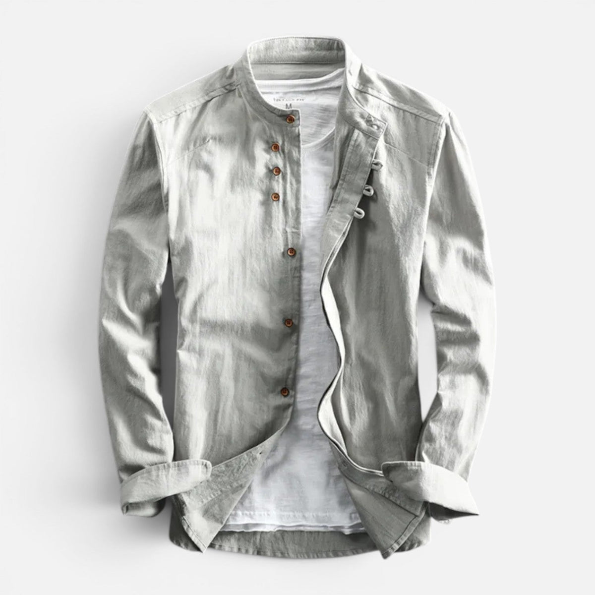 Men's Mandarin Collar Button Up Shirt Long Sleeve