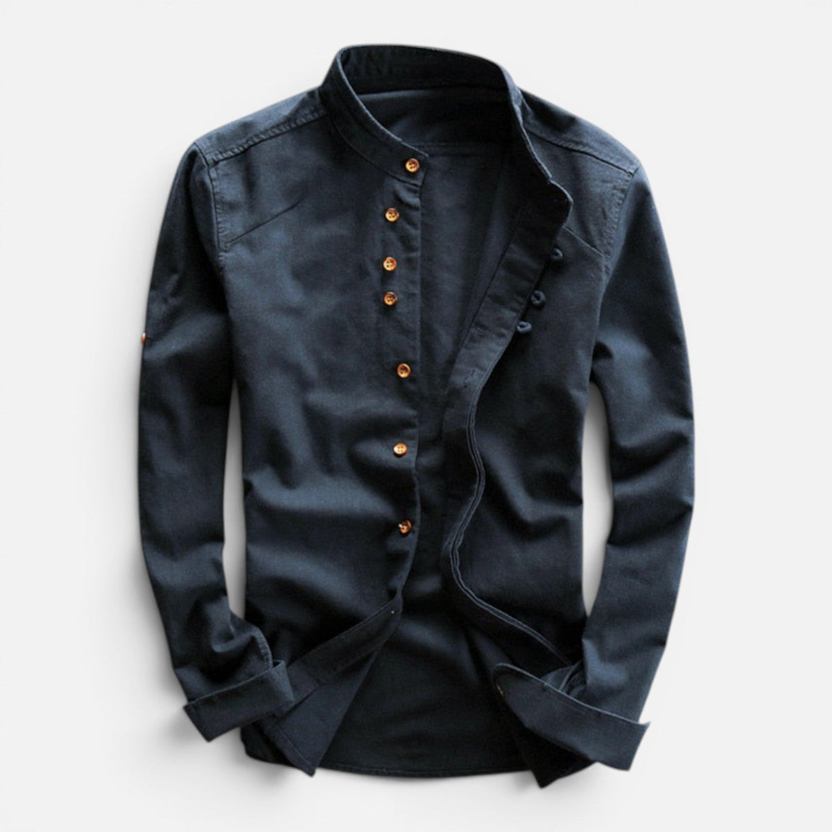 Men's Mandarin Collar Button Up Shirt Long Sleeve