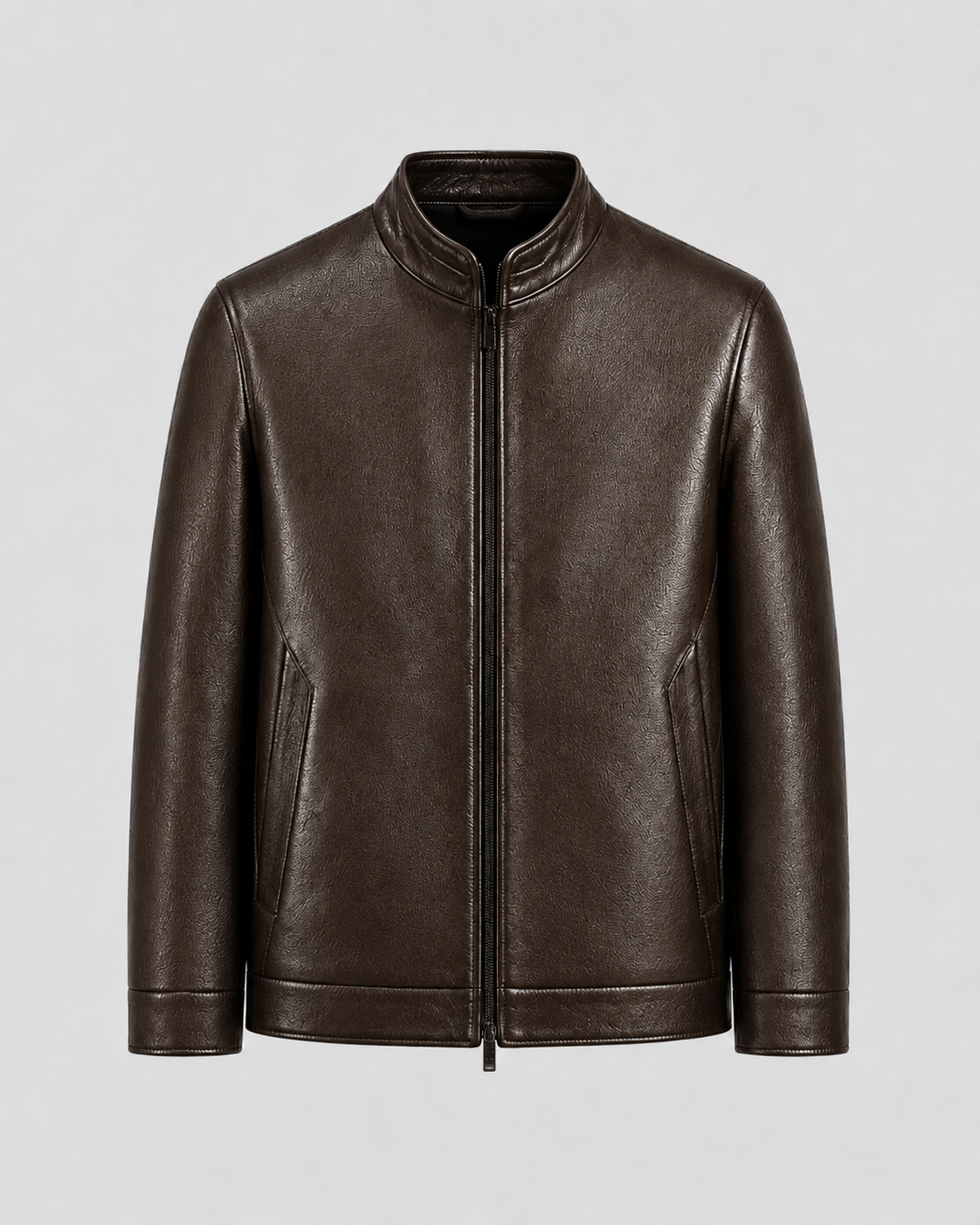 Men’s PU Leather Jacket – Stand Collar Zip Style