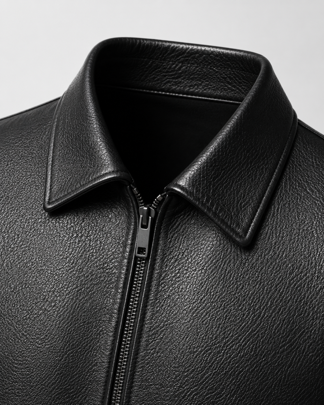 Men’s PU Leather Zip Jacket – Classic Collar Style