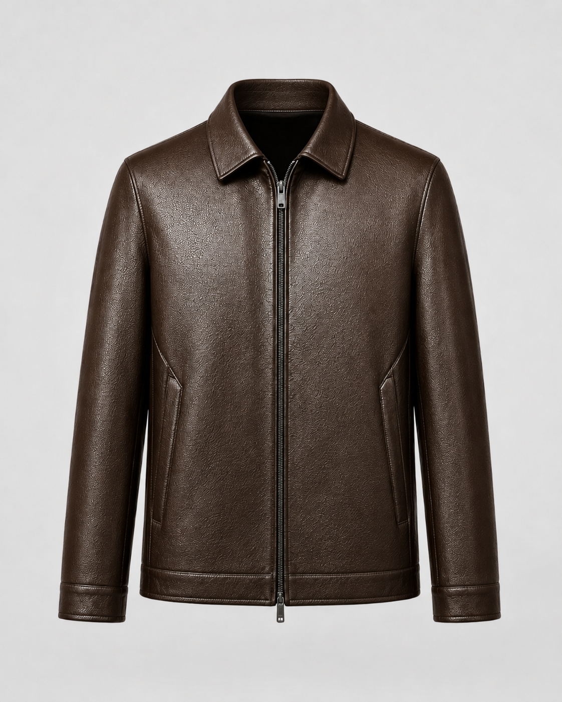 Men’s PU Leather Zip Jacket – Classic Collar Style