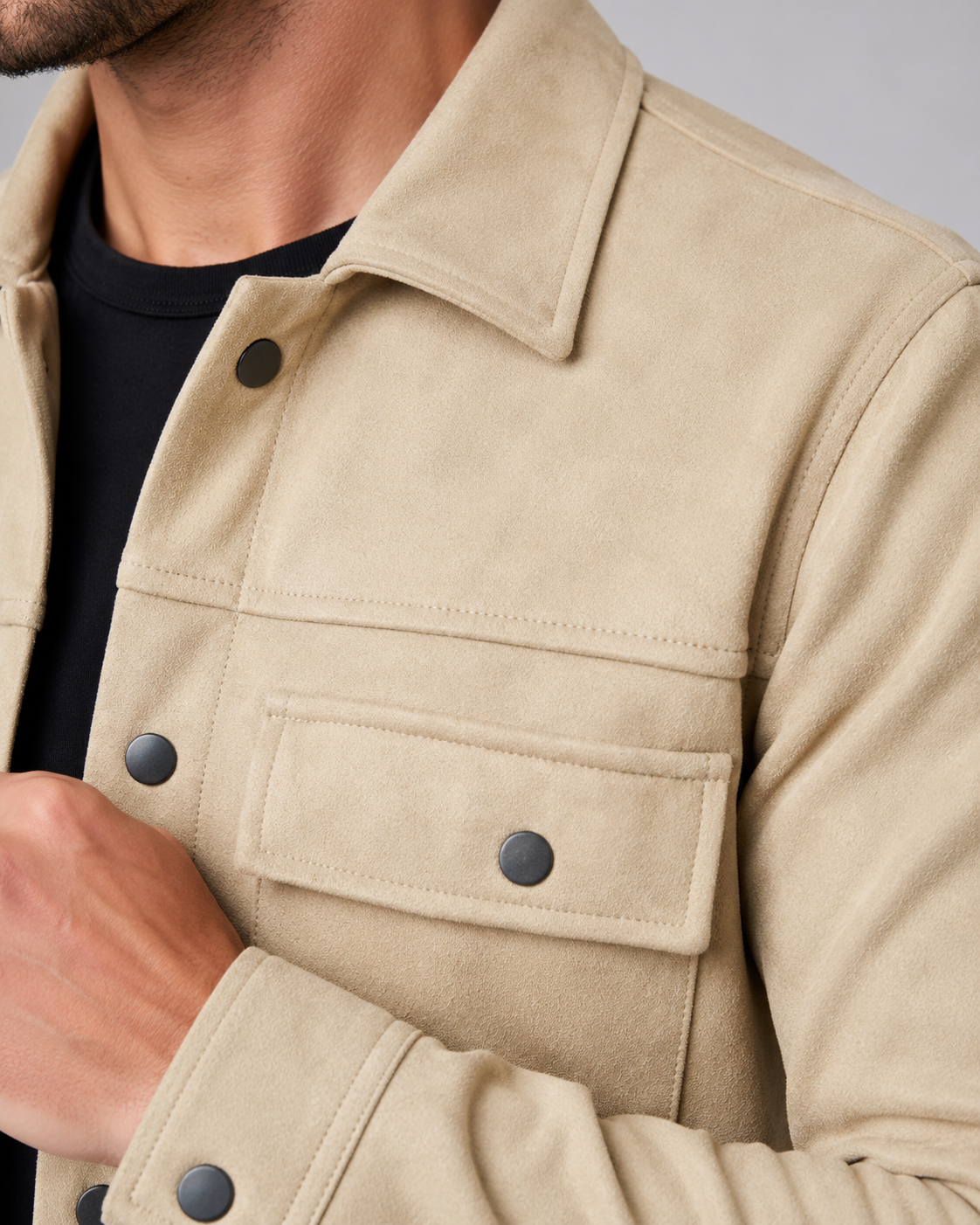 Men’s Suede Overshirt Jacket with Chest Pockets