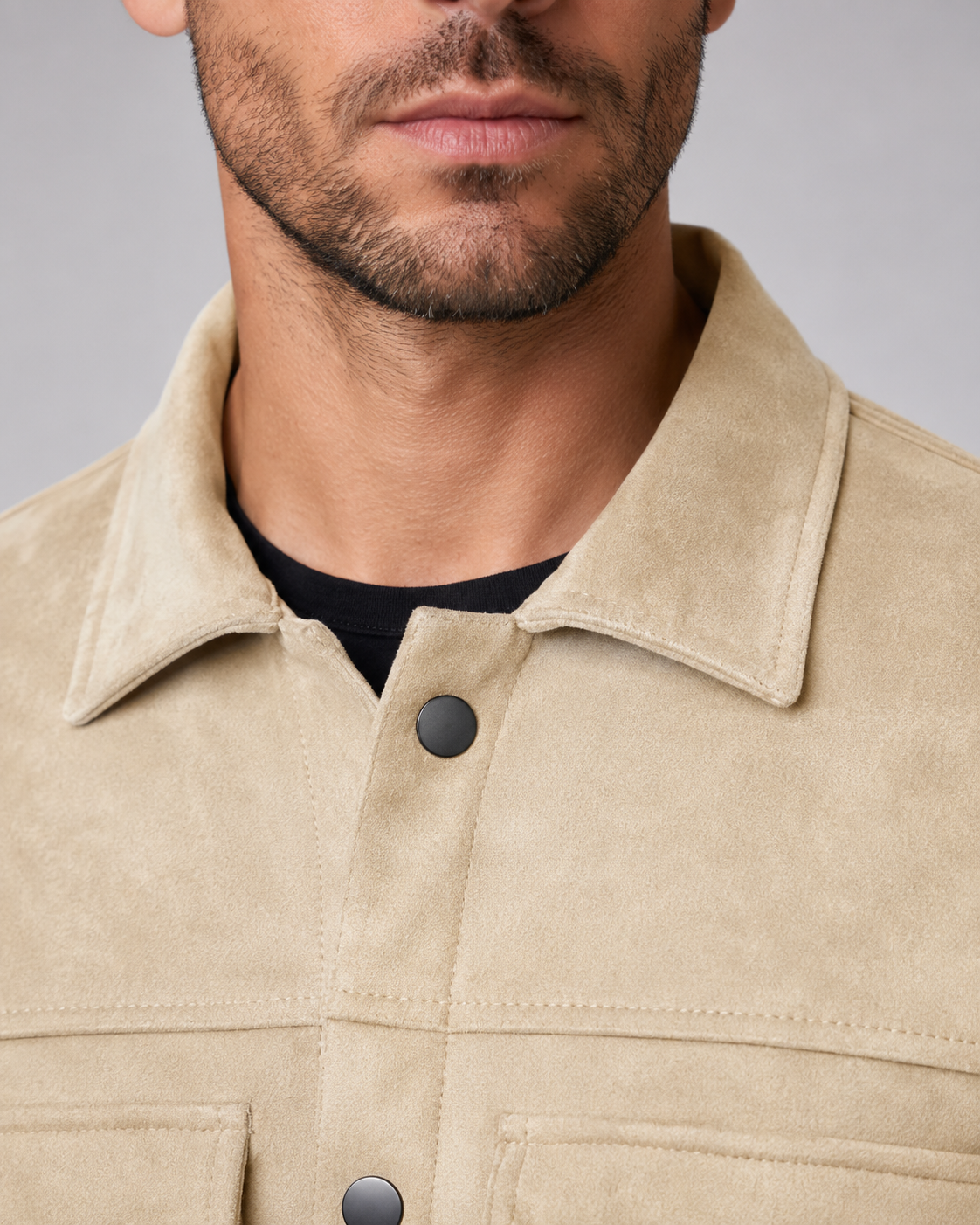 Men’s Suede Overshirt Jacket with Chest Pockets