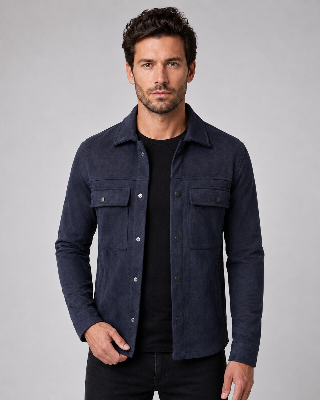 Men's Slim Fit Suede Overshirt Jacket