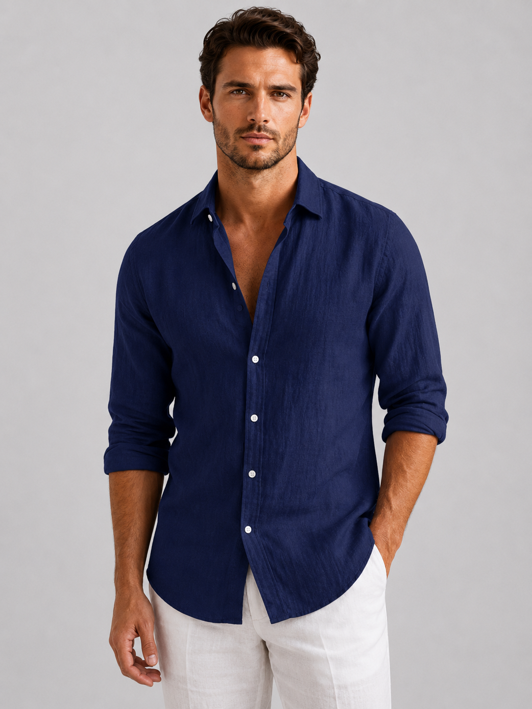 Men's Linen Blend Look Button-Up Shirt – Relaxed Summer Fit