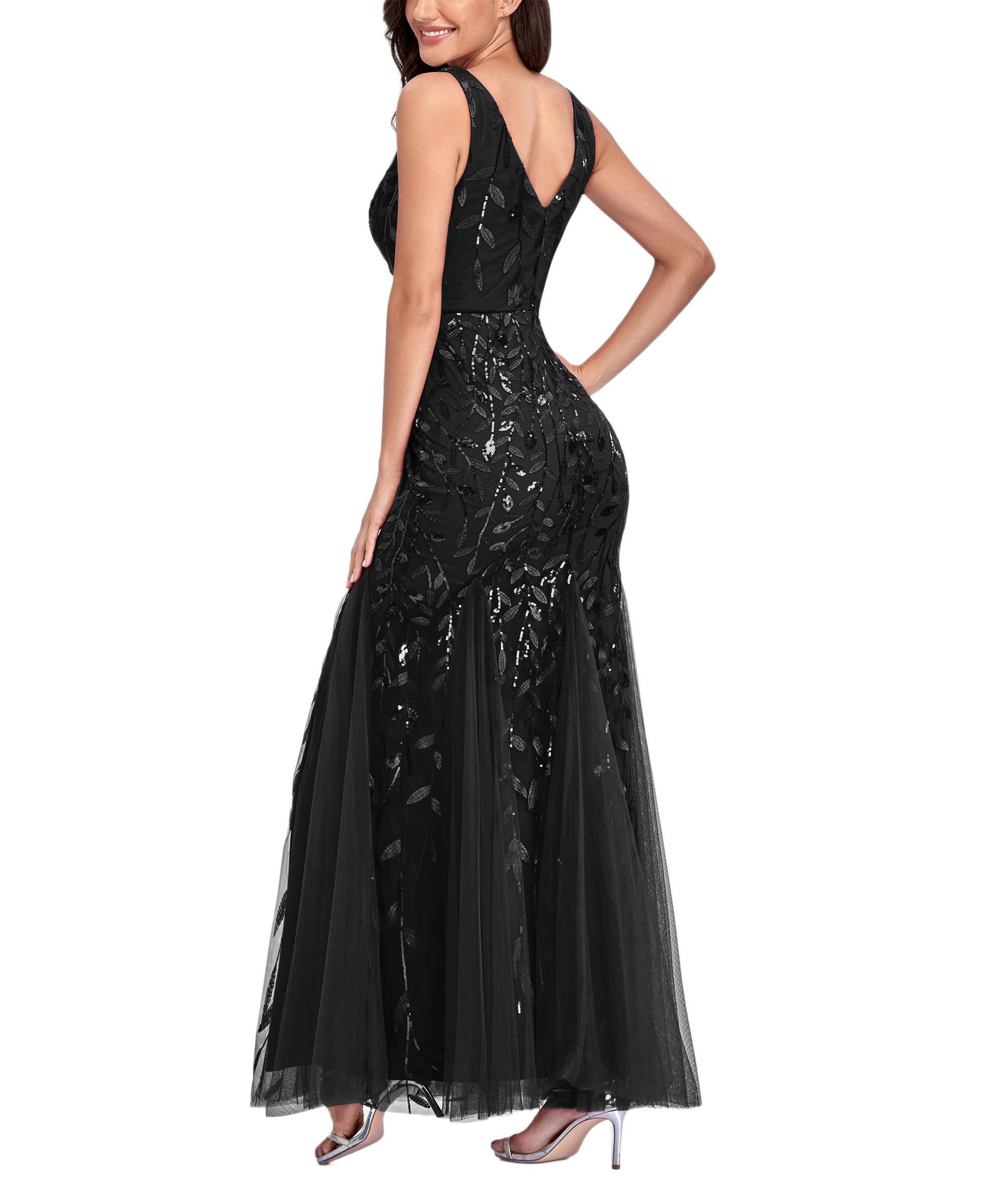 Sequin V-Neck Sleeveless Tulle Mermaid Gown