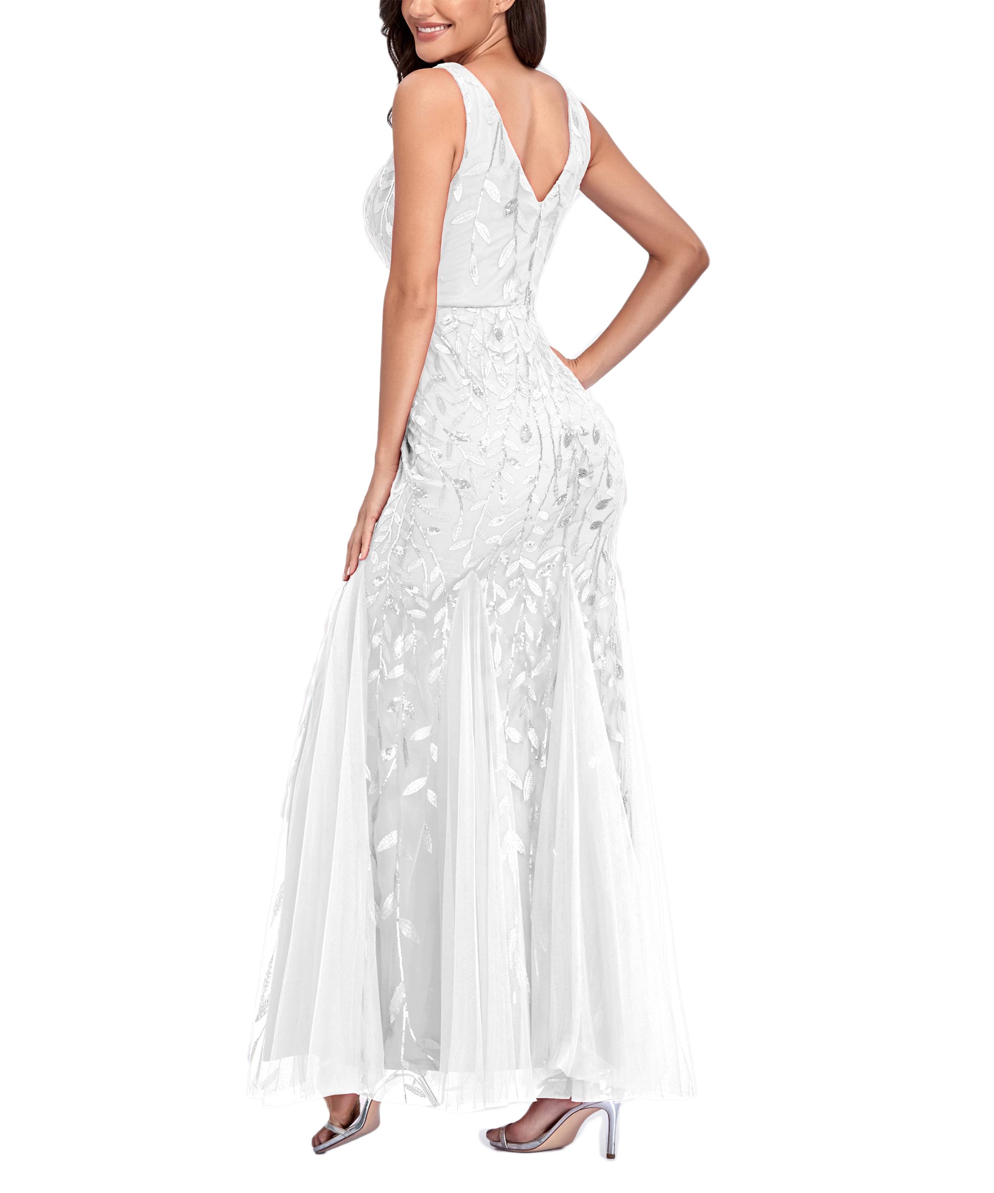 Sequin V-Neck Sleeveless Tulle Mermaid Gown