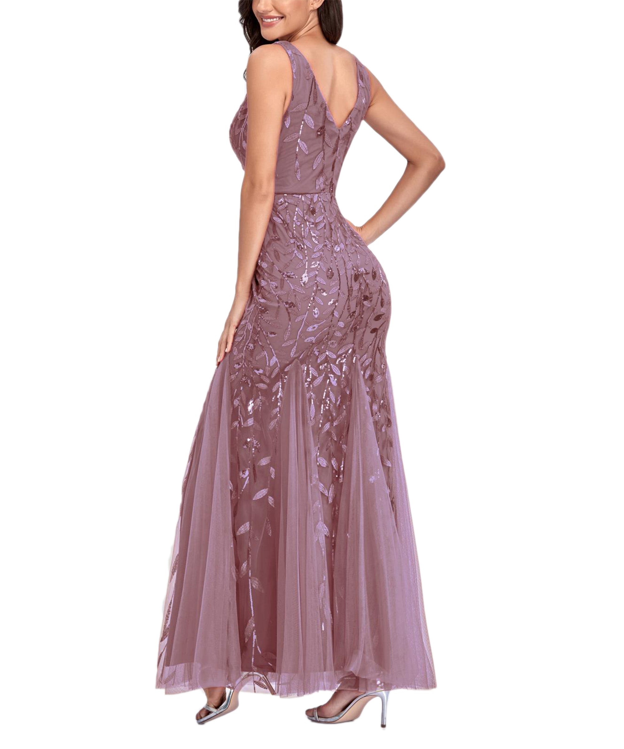 Sequin V-Neck Sleeveless Tulle Mermaid Gown