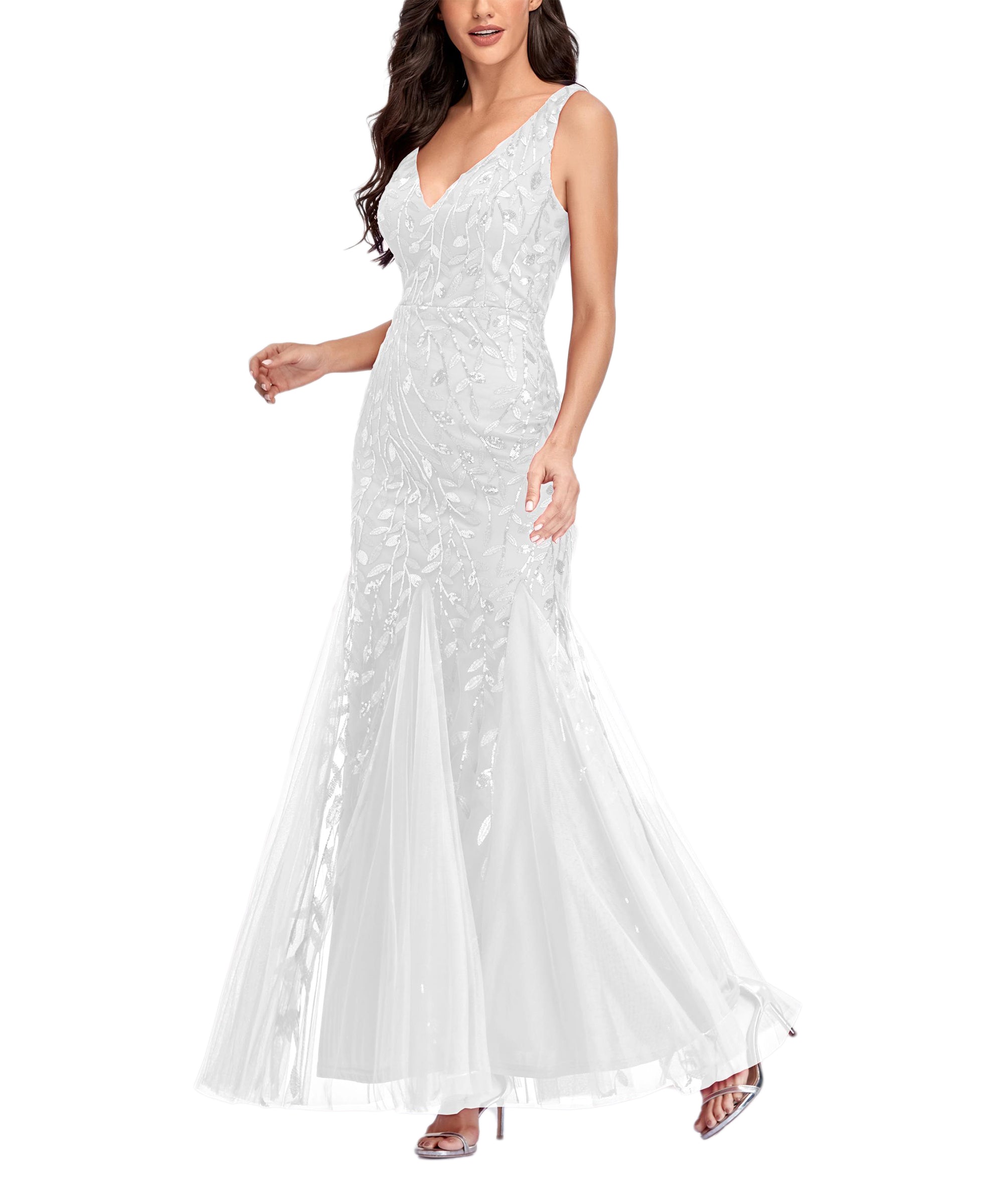 Sequin V-Neck Sleeveless Tulle Mermaid Gown