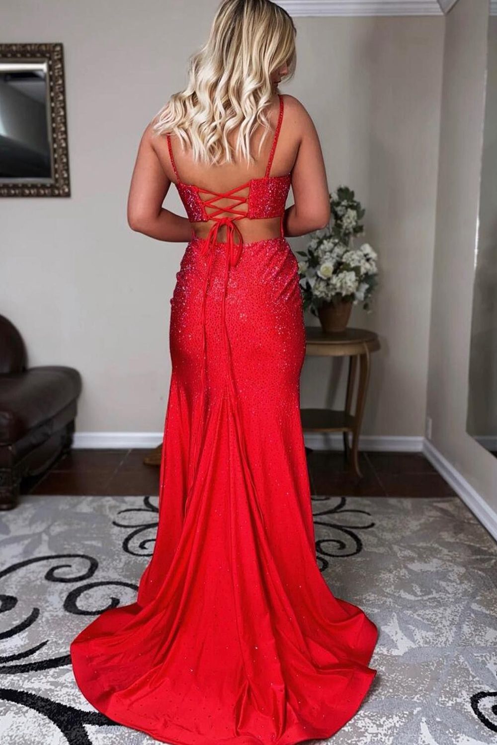 Mermaid Court Train Sequined Prom Dress With Split