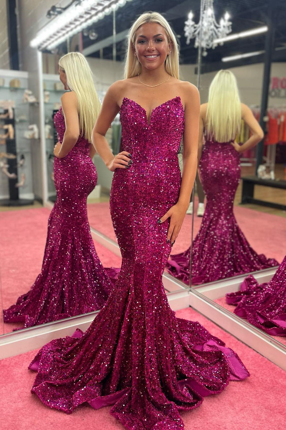 Mermaid Sweetheart Dark Green Sequins Long Prom Dress