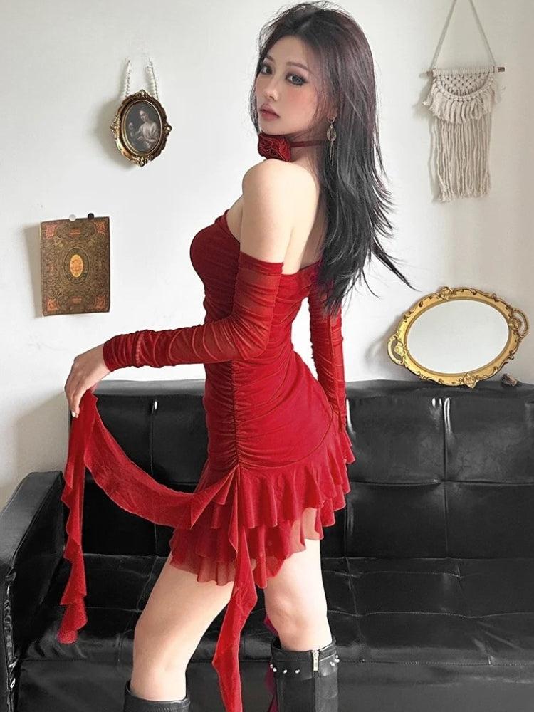 Mesh Ruffled Strapless Mini Dress - View 2