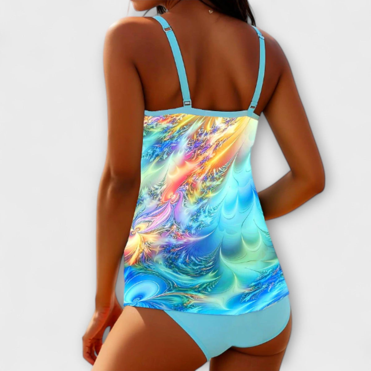 Abstract Print Strappy Cross Back Tankini Set