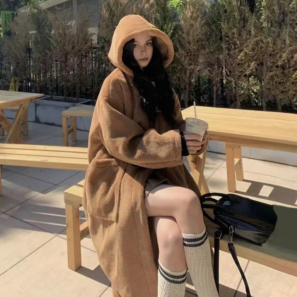 Hooded Toggle Button Teddy Fleece Longline Duffle Coat 3