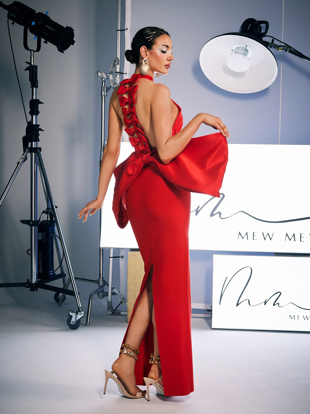 Halter Neck Backless Statement Bow Back Bandage Gown
