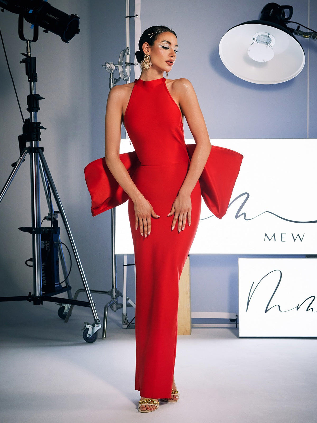 Halter Neck Backless Statement Bow Back Bandage Gown