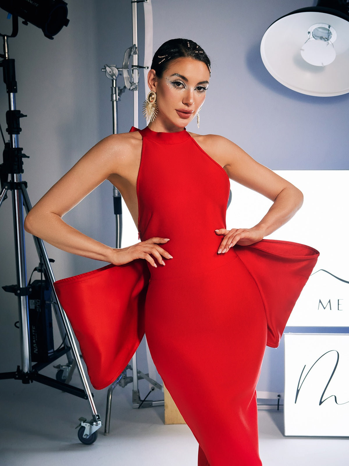 Halter Neck Backless Statement Bow Back Bandage Gown