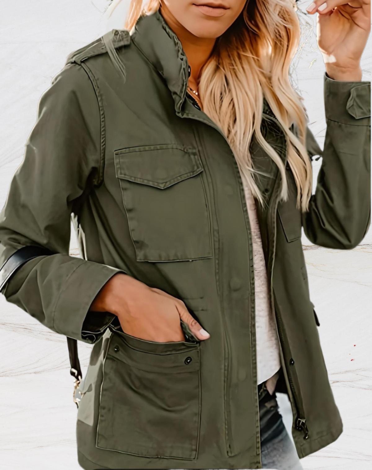 Stand Collar Zip Front Flap Pocket Utility Jacket