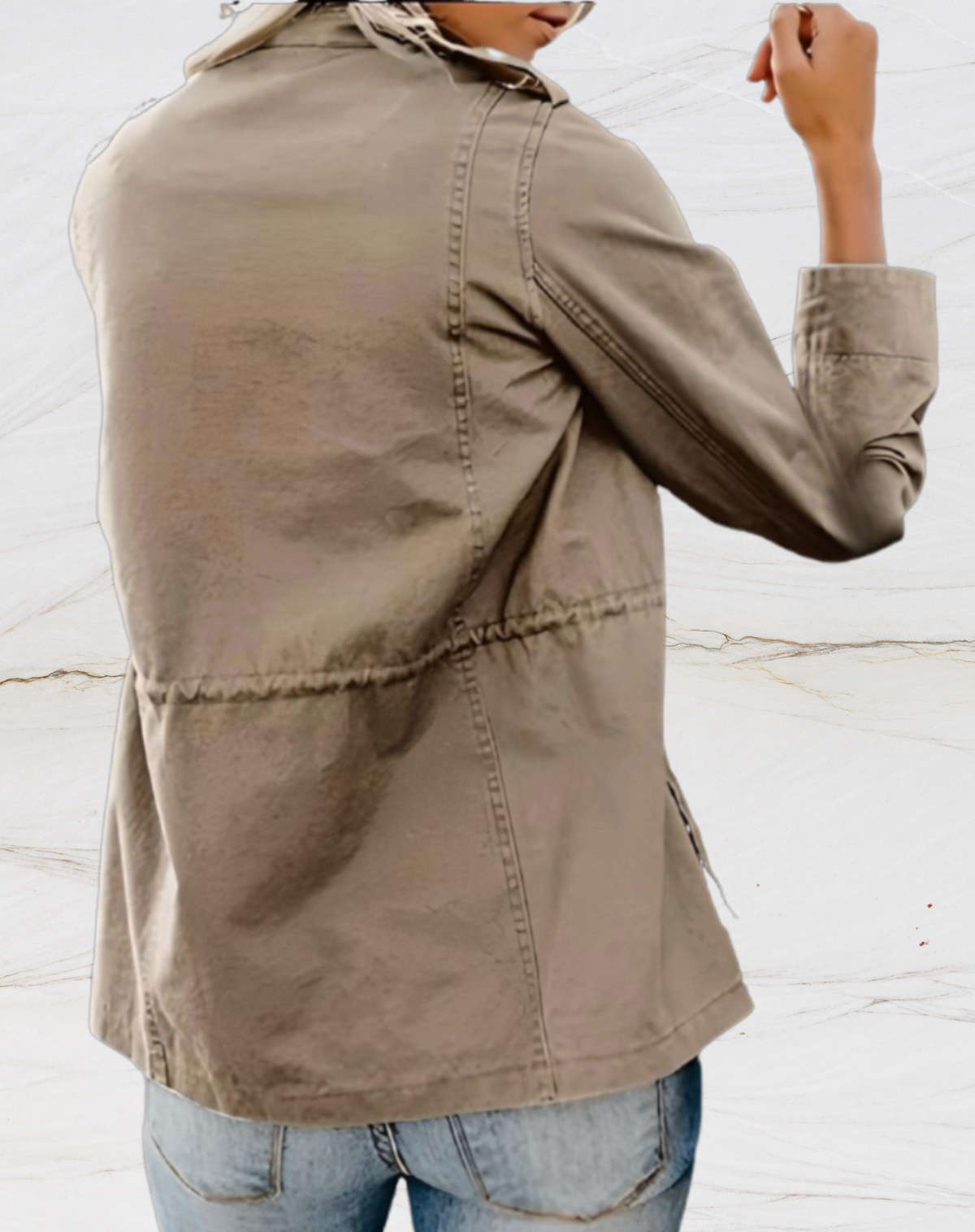 Stand Collar Zip Front Flap Pocket Utility Jacket