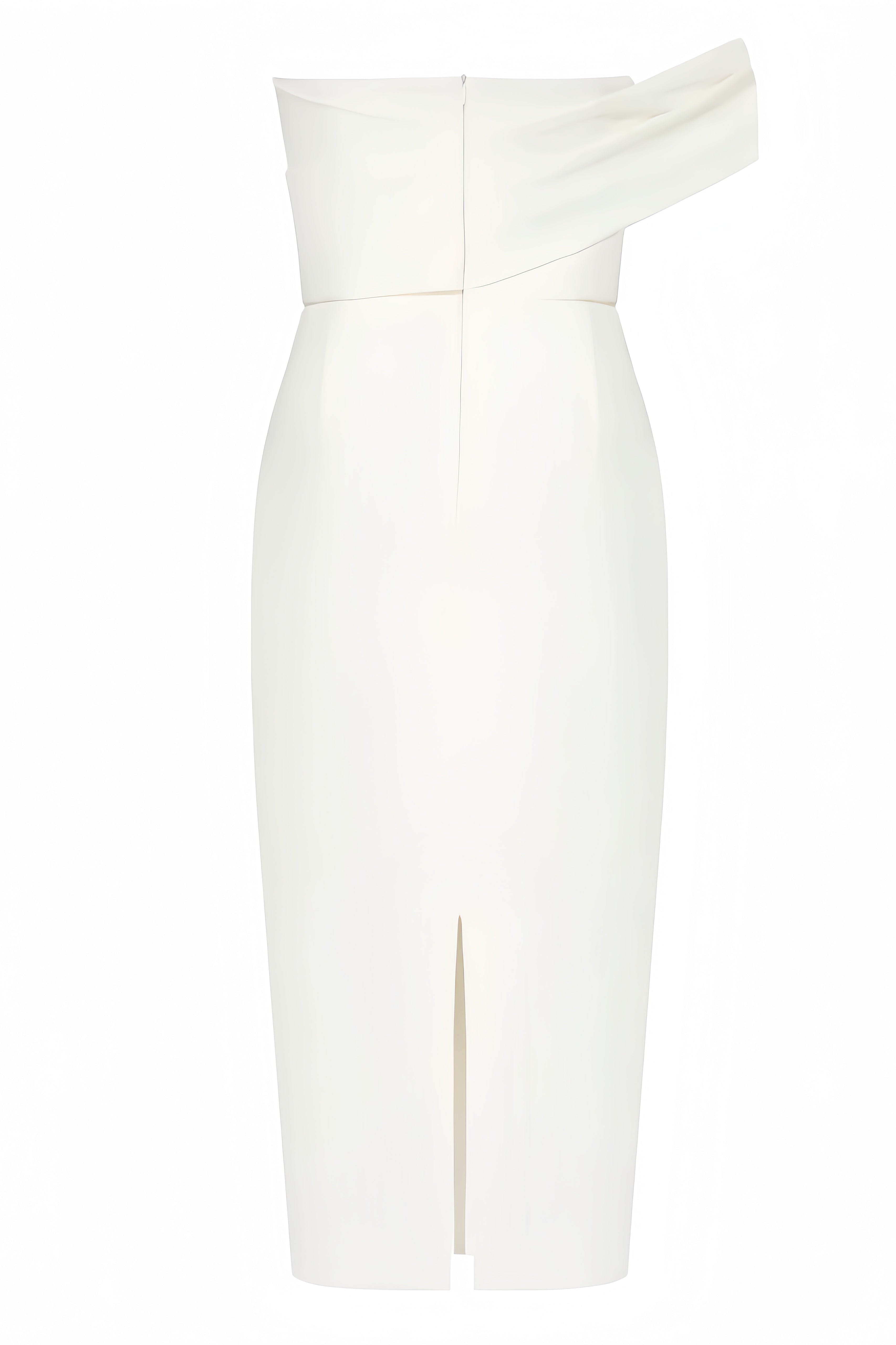 Off Shoulder Twist Front Draped Bodycon Midi Dress