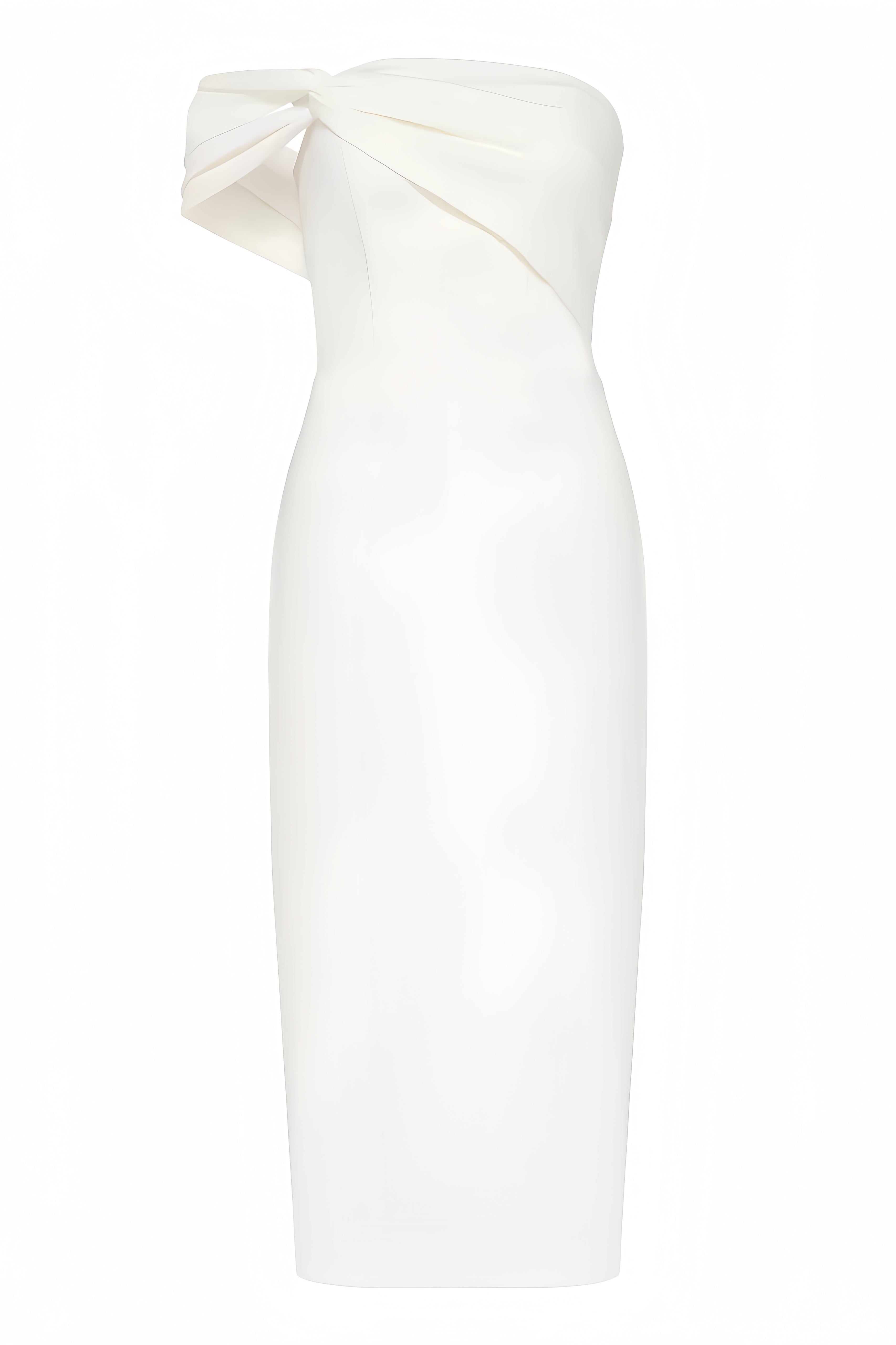 Off Shoulder Twist Front Draped Bodycon Midi Dress