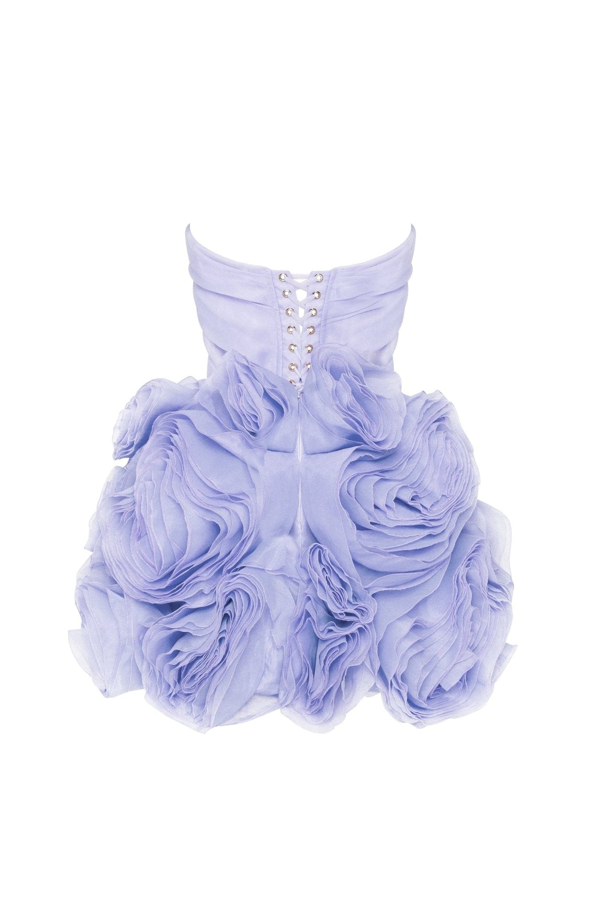 Strapless Ruched Corset Bodice Organza Rosette Ruffle Mini Dress 3