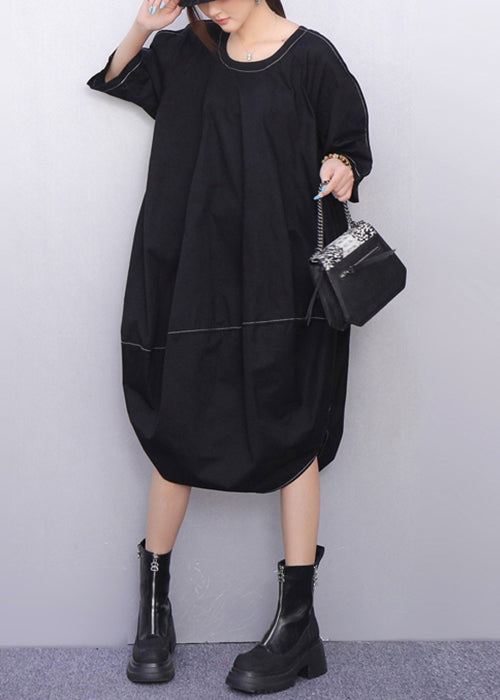 Contrast Stitch Oversized Balloon Cocoon Midi Dress