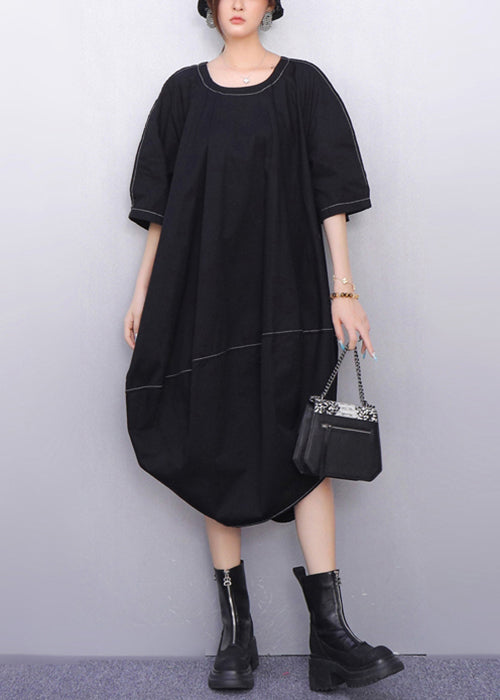 Contrast Stitch Oversized Balloon Cocoon Midi Dress