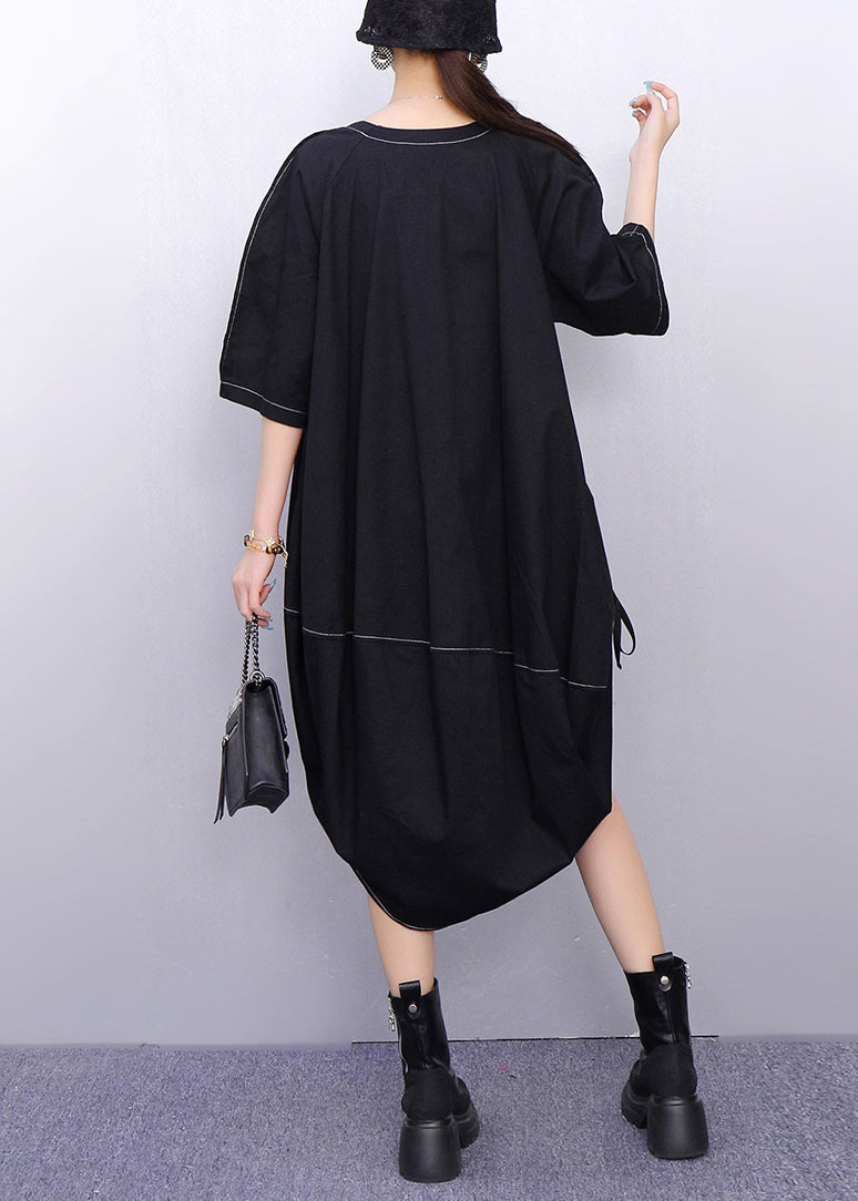 Contrast Stitch Oversized Balloon Cocoon Midi Dress